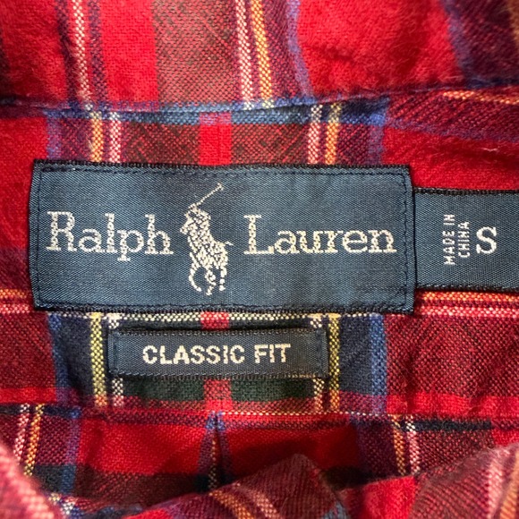 Ralph Lauren Mens Small Red Tartan Plaid Button Down Shirt Classic Fit Cotton - Picture 3 of 6